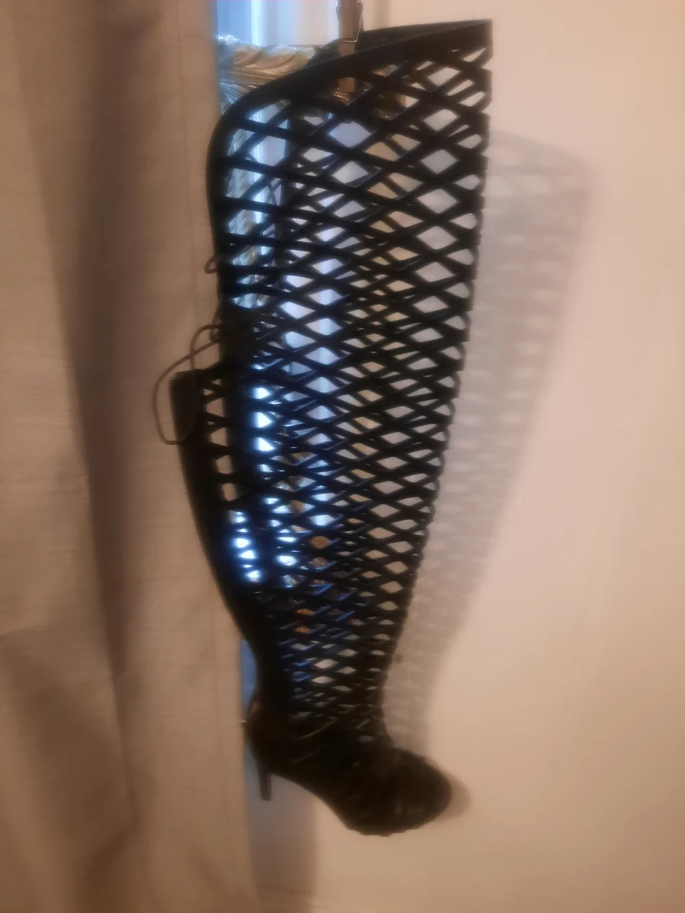 Black Gladiator Thigh-High Lace-Up Stiletto Sandal